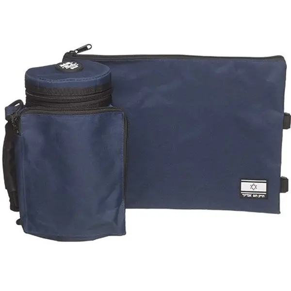 Ensemble, porte-téfilines isotherme et sac Talith résistant aux intempéries - Bleu foncé