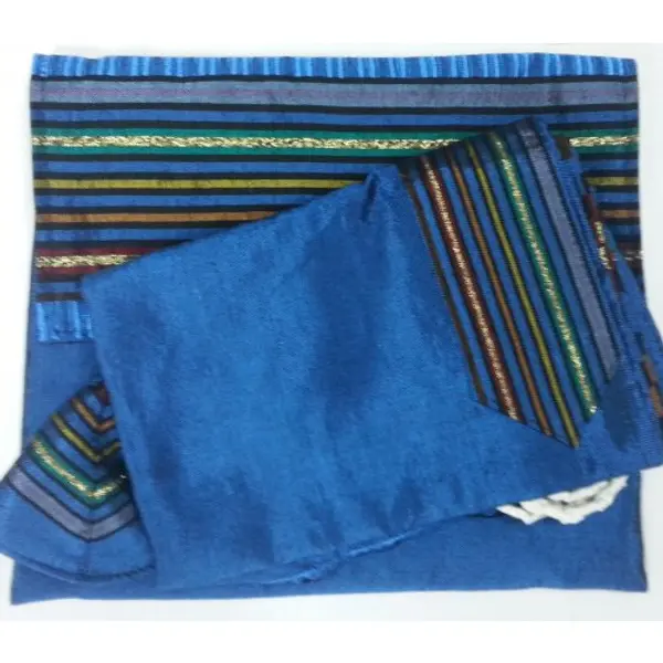 Ensemble Talith en soie bleu roi tissé à la main Gabrieli - Josephs Coats à rayures colorées