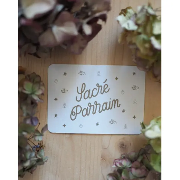 Mini carte « Sacré Parrain » dorée