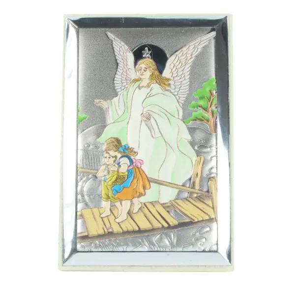 Cadre rectangle Ange Gardien en métal coloré et bois 6x9cm