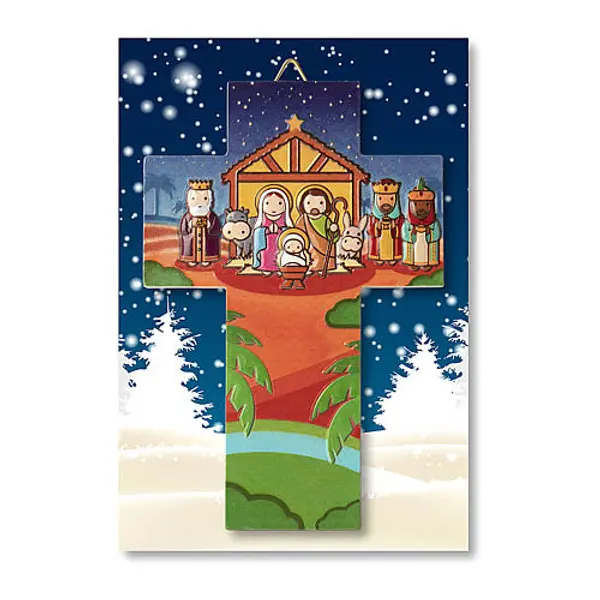 Décoration Noël en croix Crèche prière Viens Enfant Jésus