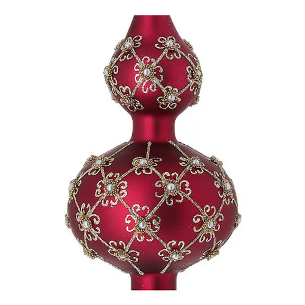 Cimier pour sapin Noël en verre soufflé rouge motifs dorés