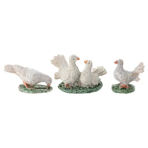 Pigeons blancs résine set 3 pcs crèche 12 cm