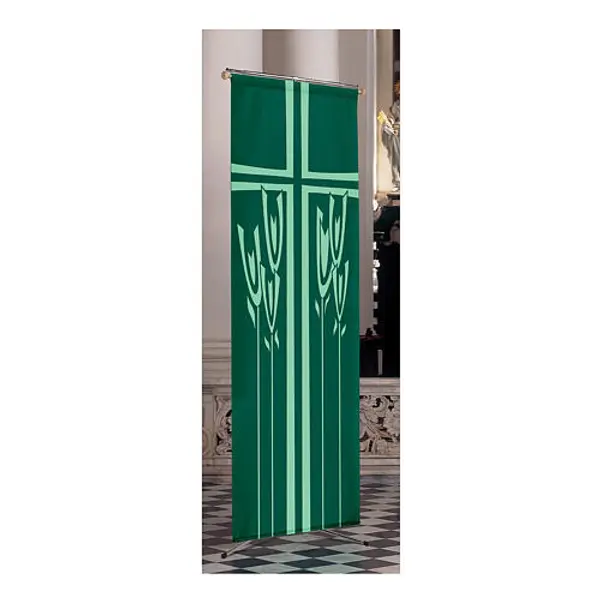 Bannière Slabbinck verte croix et épis de blé 300x100 cm