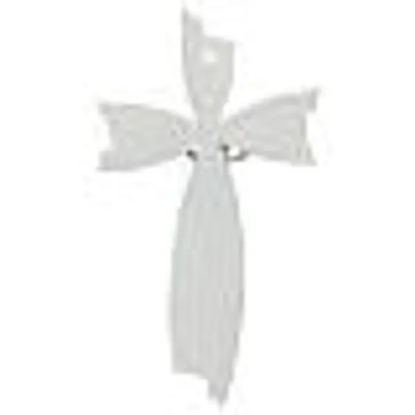 Crucifix verre Murano noeud blanc et argent 25x15 cm