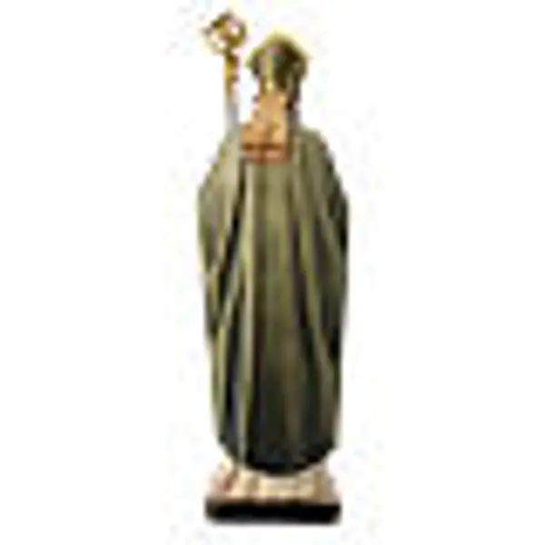 Statue de Saint Patrick en bois peint trèfle et manteau vert