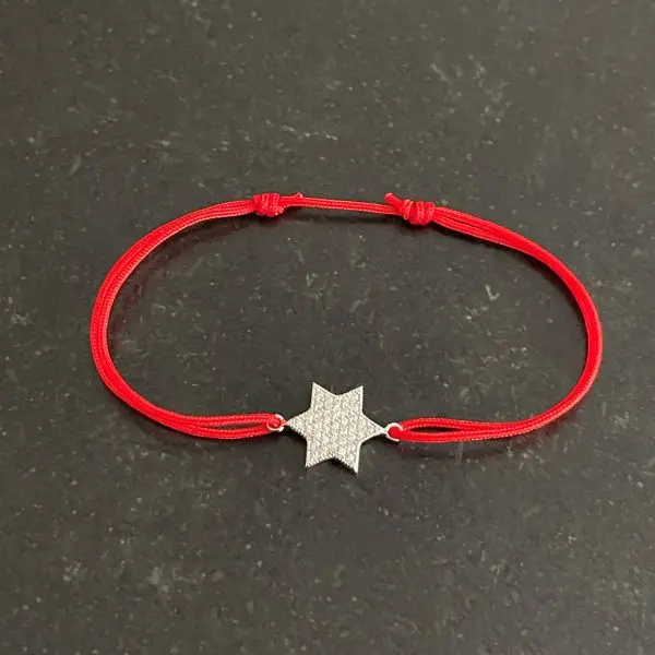 Bracelet fil rouge coulissant Maguen David strass Argent