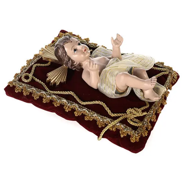 Enfant Jésus résine coussin tissu 20x10x10 cm