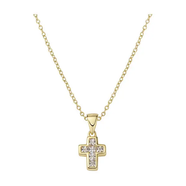 Collier argent 925 avec croix zircons blancs Amen fin. doré