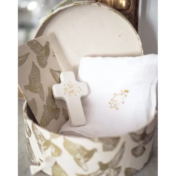 Coffret cadeau baptême - Tons dorés