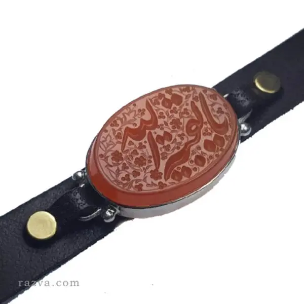 Bracelet cuir homme agate rouge avec gravure