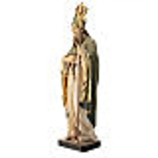 Statue de Saint Patrick en bois peint trèfle et manteau vert