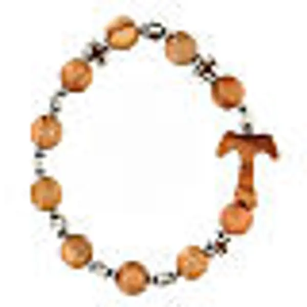 Bracelet élastique tau grains 5 mm bois Assise et croix marrons