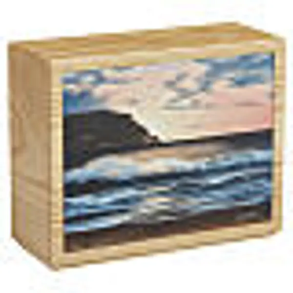 Urne cinéraire « Onde » gamme Dona en bois de châtaignier, panneau en cuir, 25x30x10 cm