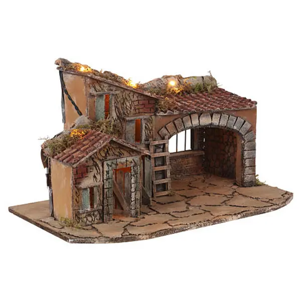 Maison avec grange 55x30x30 cm illuminée crèche napolitaine 8-10 cm