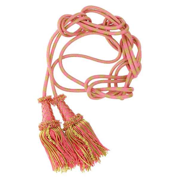 Cordon sacerdotal d'aube de luxe gland bois cannetille couleur camélia et or