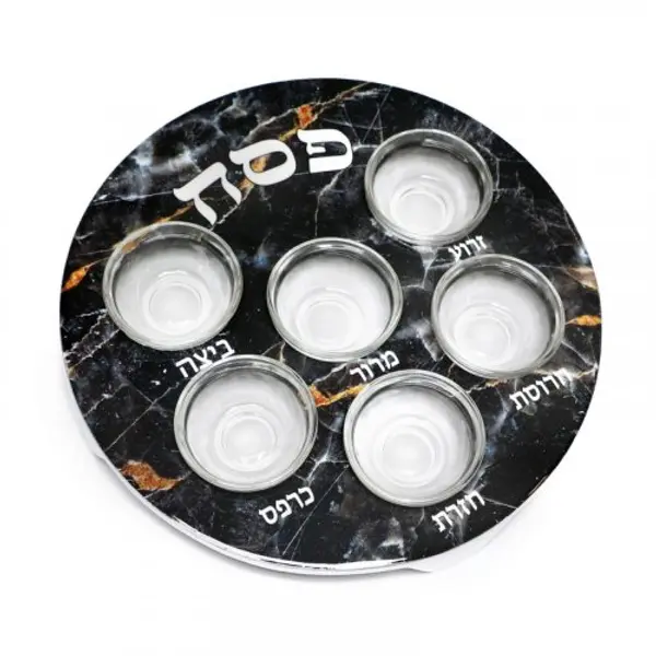 Assiette du Seder de Pessah avec six bols en verre