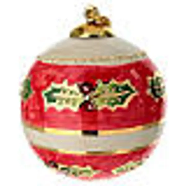 Boule de Noël Dellarte Ceramiche rouge ivoire avec houx 8 cm peinte à la main