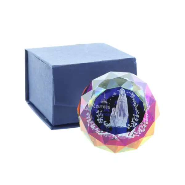 3D laser etched glass colour reflections and Lourdes Apparition 4.5 cm