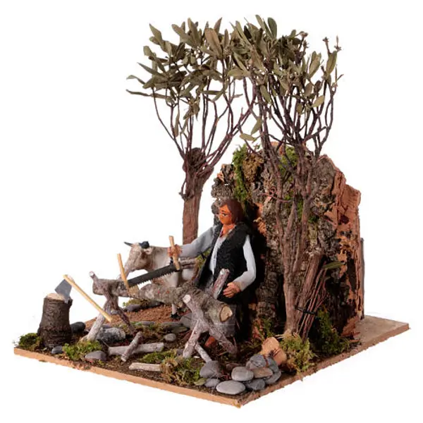 Bûcheron coupe bois mouvement crèche 12 cm Naples