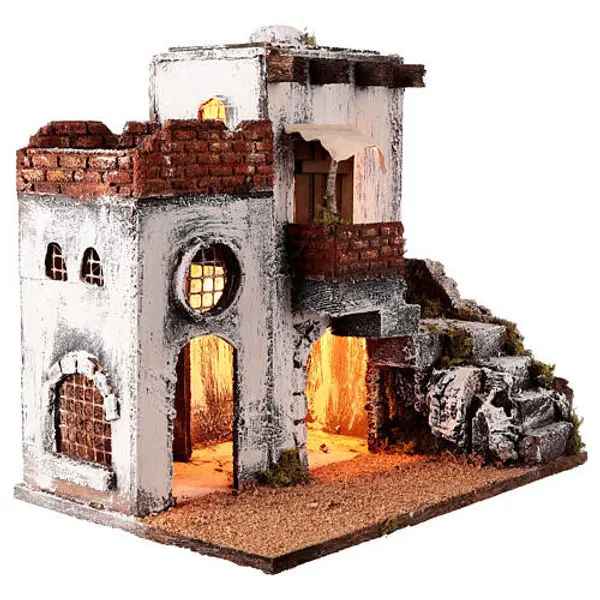 Maison arabe blanche avec escalier et cabane 35x37x25,5 cm crèche de Naples