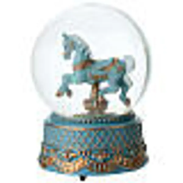 Boule de verre carrousel cheval bleu 16 cm