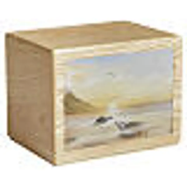 Urne « Tramonto » en bois de frêne, gamme Dona, cuir, 20x25x20 cm