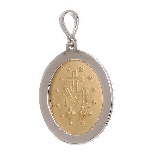 Pendentif Médaille Miraculeuse strass rouge or bicolore 18K 3,4 gr