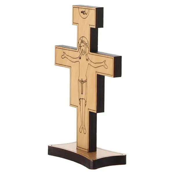 Crucifix de Saint-Damien à poser en bois d'olivier Monastère des Clarisses 10x6,5 cm