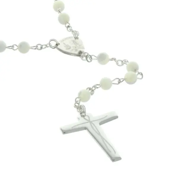 Silver Lourdes Rosary with Mother of Pearl Beads