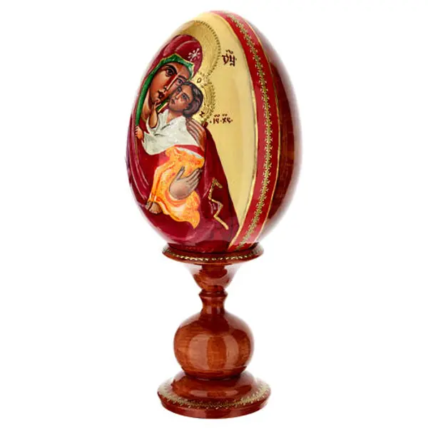 Oeuf en bois peint main Mère de Dieu Iaroslavskaïa sur fond crème 25 cm