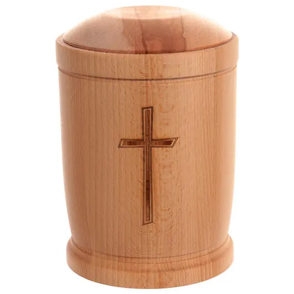 Urne pour cendres croix bois de hêtre écologique