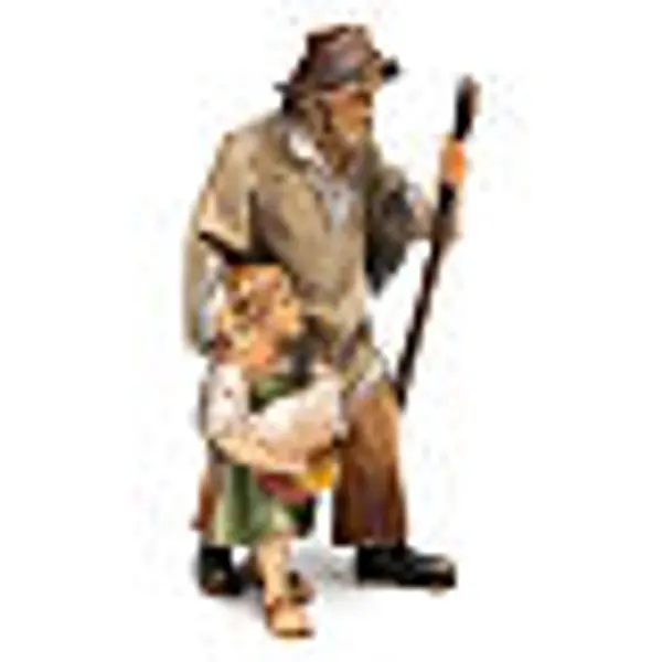 Berger avec fille et lapin crèche Original en bois peint Val Gardena 12 cm