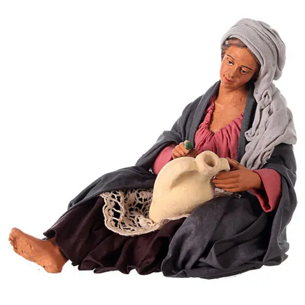 Femme décorant une jarre crèche napolitaine 30 cm