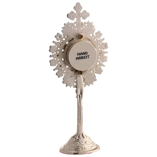 Reliquaire décoré fleurs stylisées h 20 cm finition argent