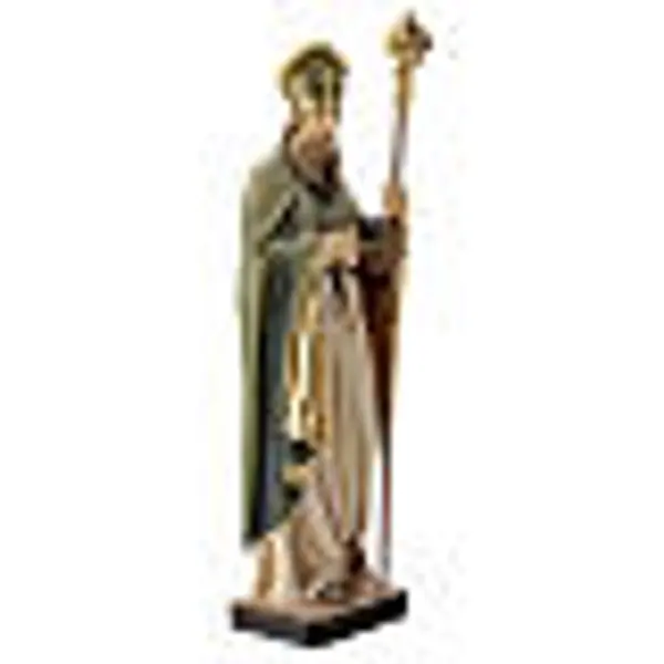 Statue de Saint Patrick en bois peint trèfle et manteau vert