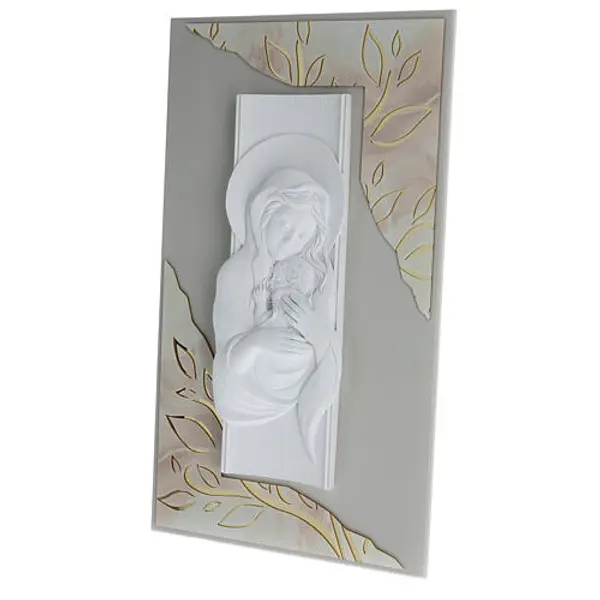 Tableau bas-relief résine Vierge à l'Enfant 70x40 cm