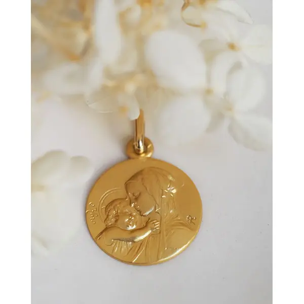 Médaille Vierge à l'Enfant | 16 mm - Or 18 carats