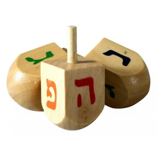 Toupies Hanoukka en bois avec lettres colorées