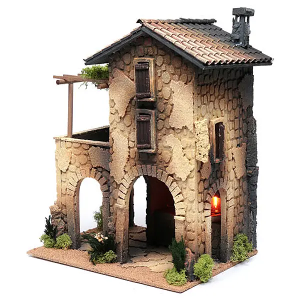 Taverne avec fumée crèche 39x30x23 cm