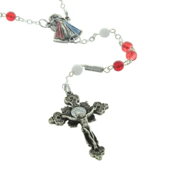 Chapelet de Jésus Miséricordieux en verre rouge et blanc