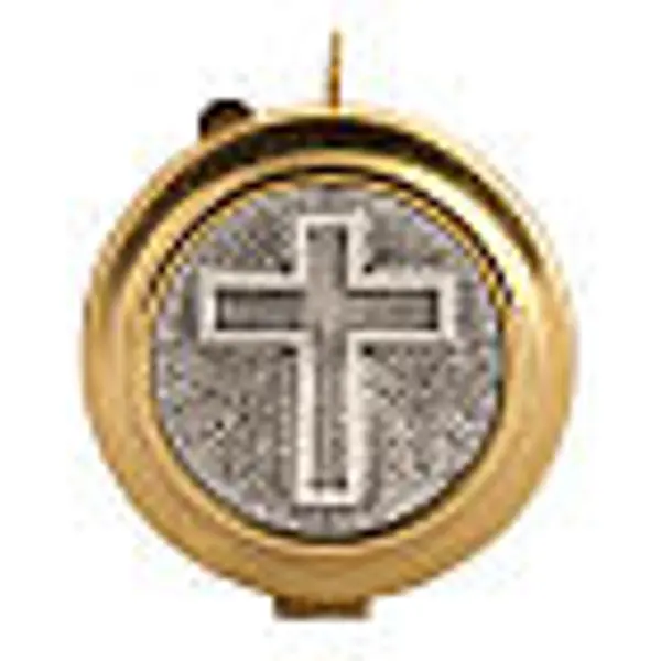 Custode à hostie en laiton strié avec croix