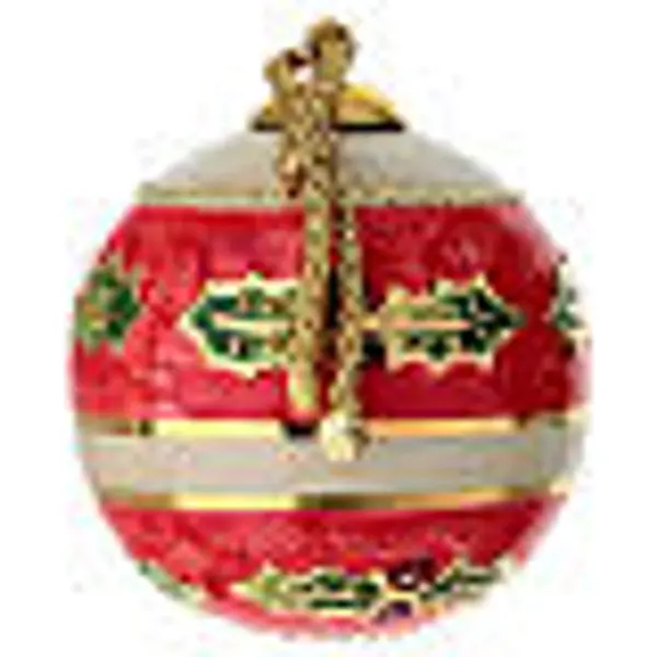 Boule de Noël Dellarte Ceramiche rouge ivoire avec houx 8 cm peinte à la main