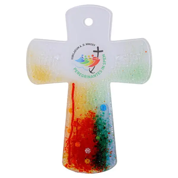 Crucifix mural en verre de Murano Jubilé 2025 25x19 cm
