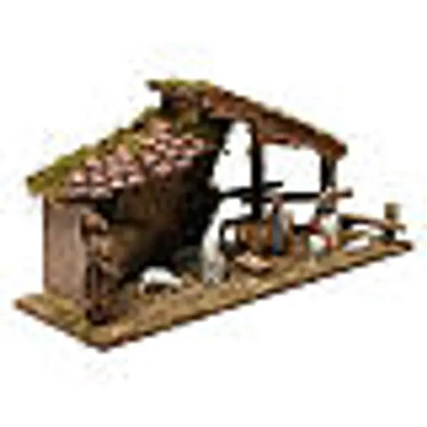 Cabane avec toit en tuiles clôtures et nativité 30x60x20 cm pour santons 10-13 cm