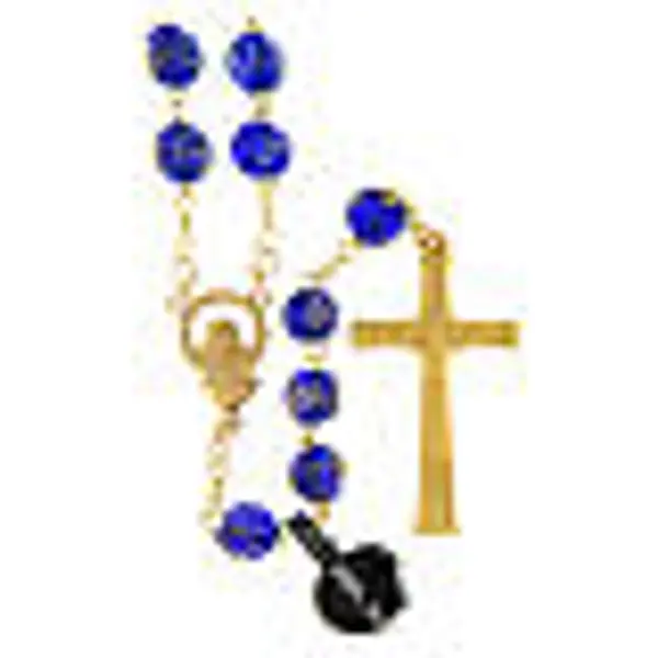 Chapelet verre de Murano bleu blanc et bronze 8 mm