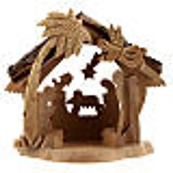 Cabane Nativité 4 cm silhouette miniature bois olivier Bethléem 10x10x5 cm