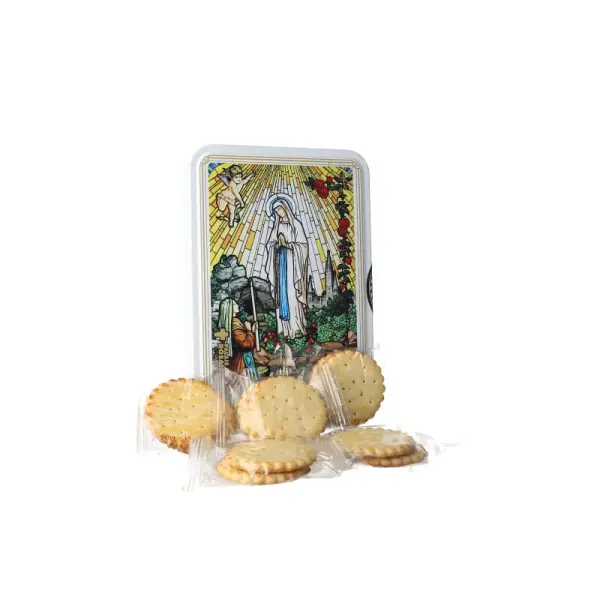 Coffret gourmand Apparition de Lourdes en boite métal avec 180g de galettes
