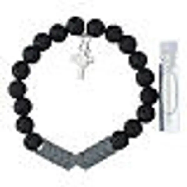 Bracelet dizainier en hématite grise et pierre volcanique 5 mm