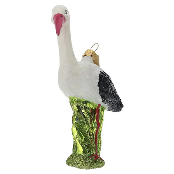 Cigogne avec plumes décoration pour sapin de Noël en verre soufflé